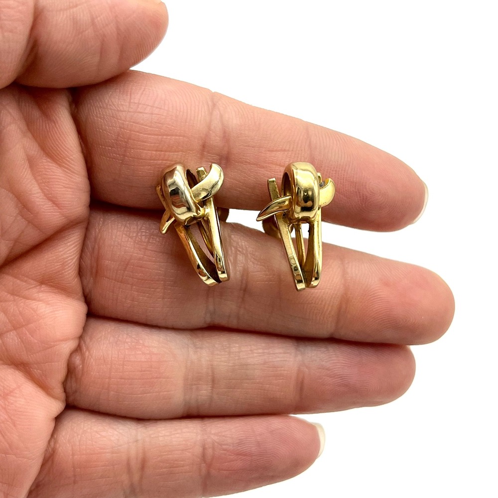 Vintage Gold‎ Tone Ribbon Bow Clip On Earrings Elegant Classic Jewelry